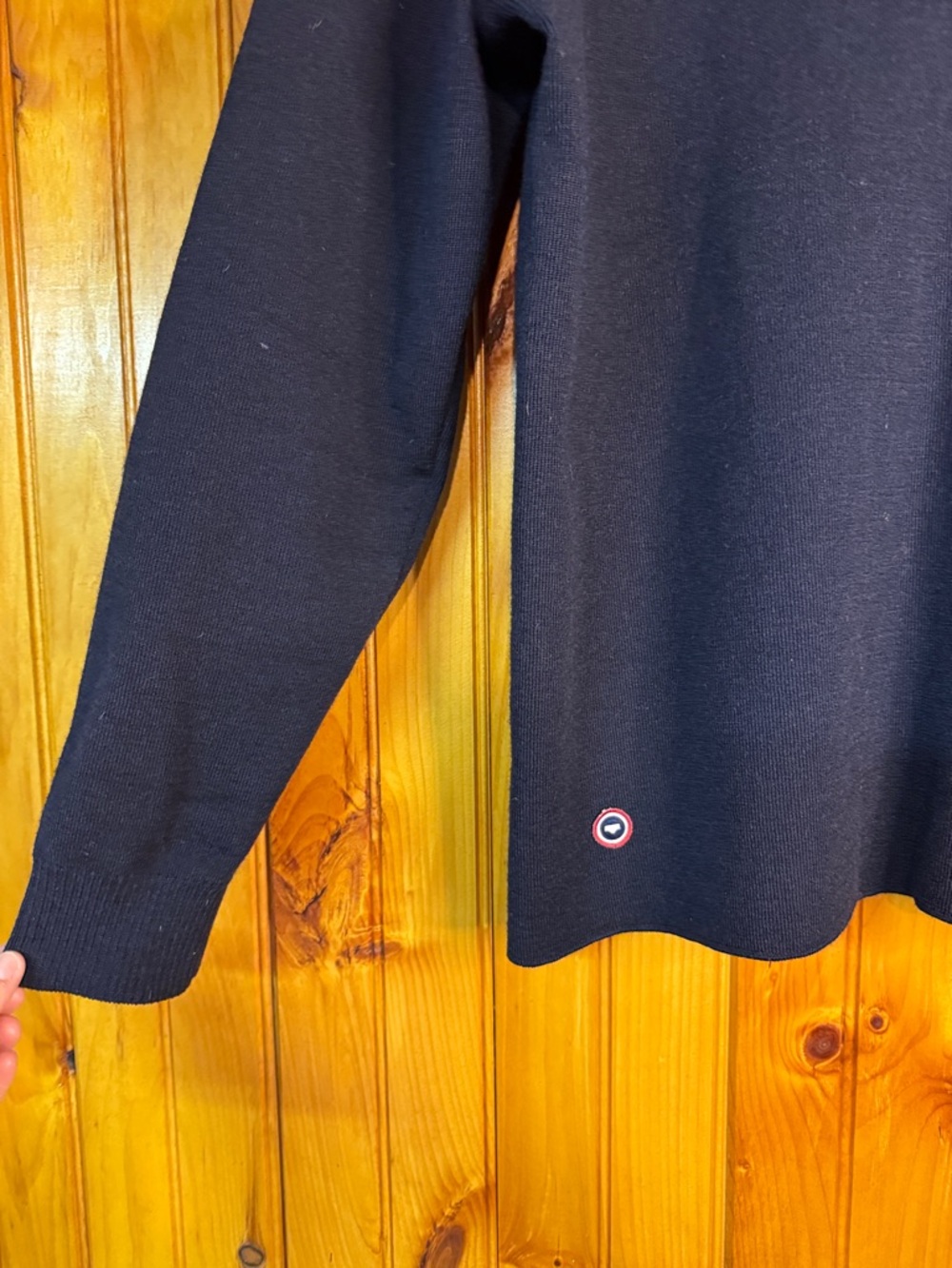 Saint James Navy Crewneck Sweater with White Chevron Yoke - Picture 8 of 12